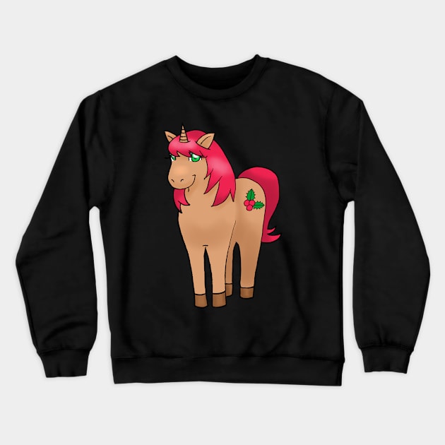 Christmas Unicorn and Holly Crewneck Sweatshirt by dogbone42